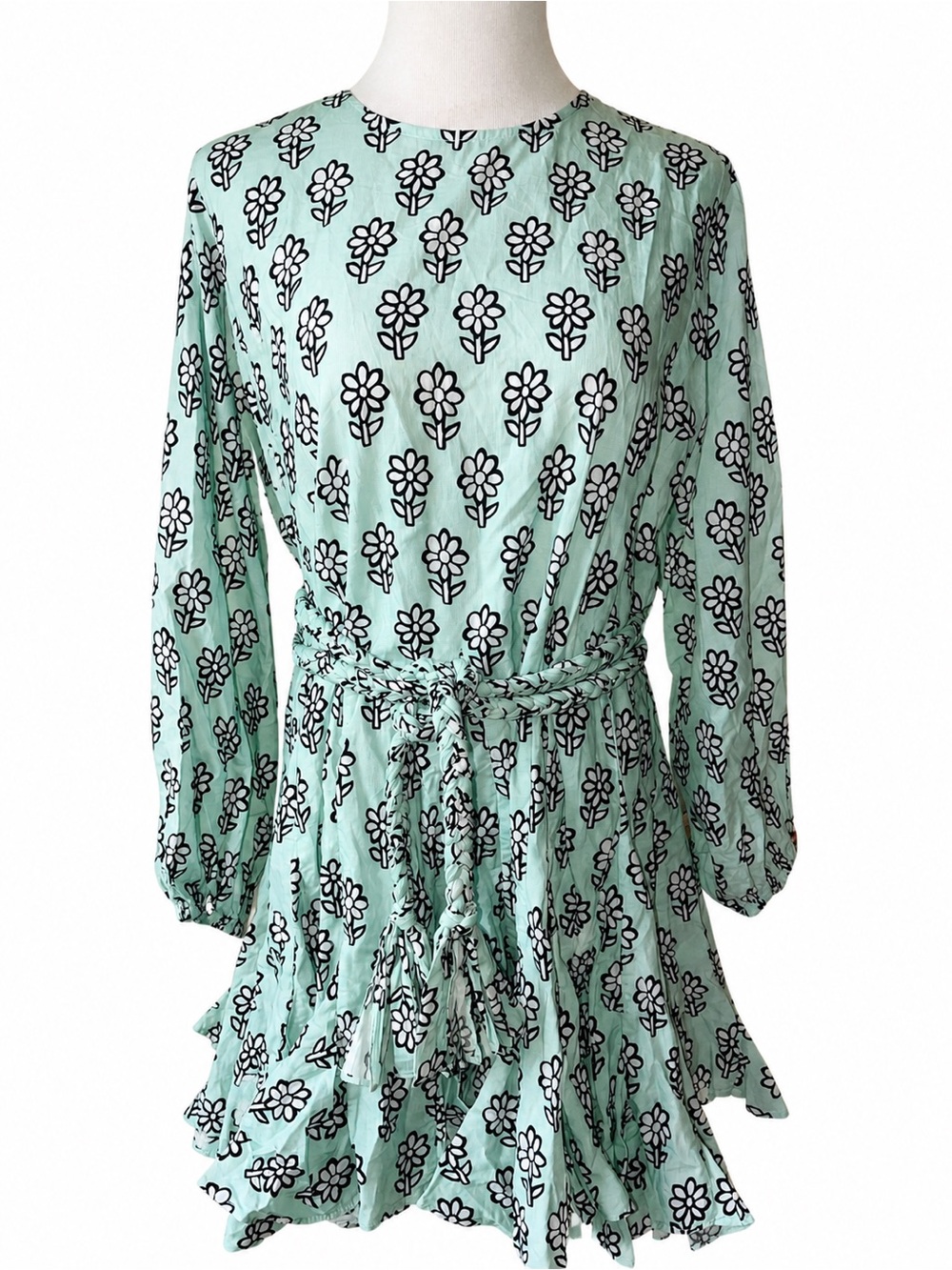RHODE Resort Ella Floral Tie-Waist Ruffle Dress